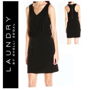 🌺 LAUNDRY by SHELLI SEGAL Black Tiered Sheath Racerback Dress $168 Size 0